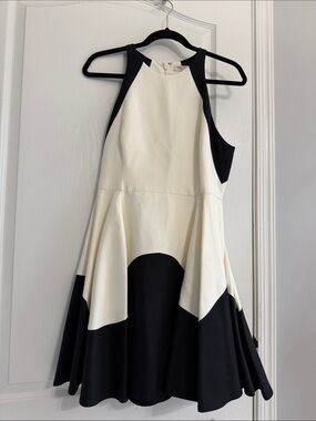 Halston Heritage Black and White Sleeveless Fit-and-Flare Dress